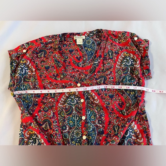Lucky brand women's shirt top red pattern knit size S short sleeve tie bottom - Picture 4 of 9